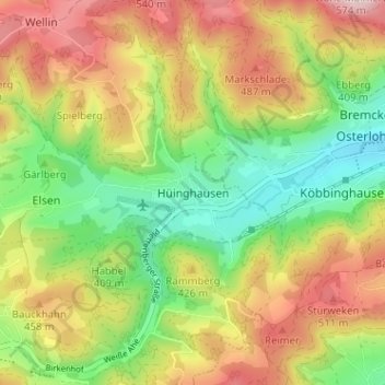 Carte topographique Hüinghausen, altitude, relief