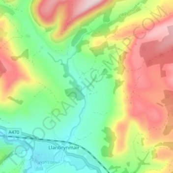 Carte topographique Pandy-rhiw-Saeson, altitude, relief