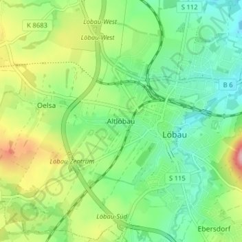 Carte topographique Altlöbau, altitude, relief