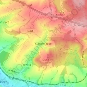Carte topographique Kuhschnappel, altitude, relief