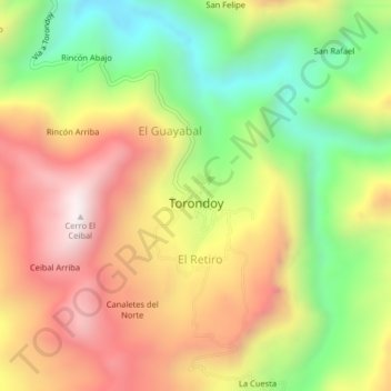 Carte topographique Torondoy, altitude, relief