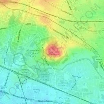 Carte topographique Horsenden Hill, altitude, relief