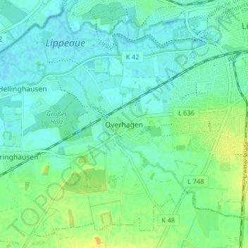Carte topographique Overhagen, altitude, relief