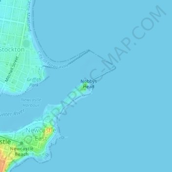 Carte topographique Nobbys Lighthouse, altitude, relief