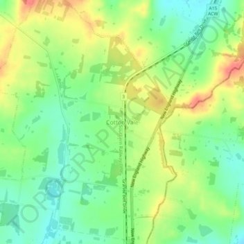 Carte topographique Cotton Vale, altitude, relief