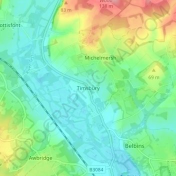 Carte topographique Timsbury, altitude, relief