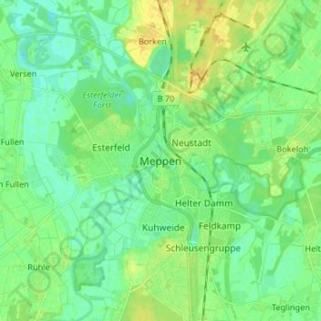 Carte topographique Meppen, altitude, relief