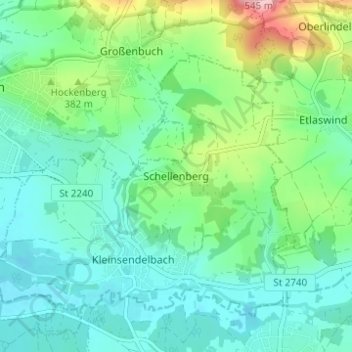 Carte topographique Schellenberg, altitude, relief