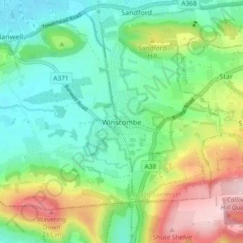 Carte topographique Winscombe, altitude, relief