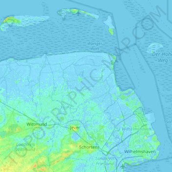 Carte topographique Wangerland, altitude, relief