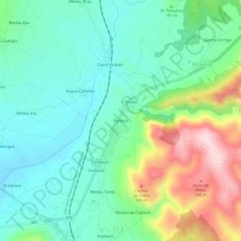 Carte topographique Barbusi, altitude, relief