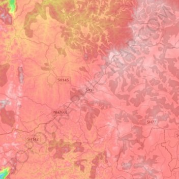 Carte topographique Sirsi, altitude, relief