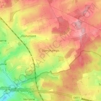 Carte topographique Sberchamps, altitude, relief