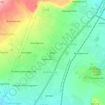 Carte topographique Krajan, altitude, relief