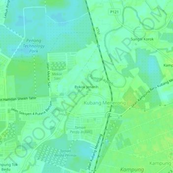 Carte topographique Pokok Jenerih, altitude, relief