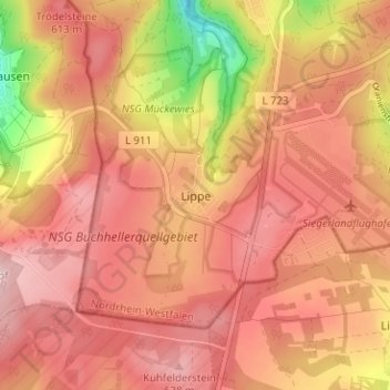 Carte topographique Lippe, altitude, relief