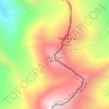 Carte topographique Cerro Pastén, altitude, relief