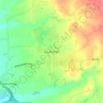 Carte topographique Goosnargh, altitude, relief