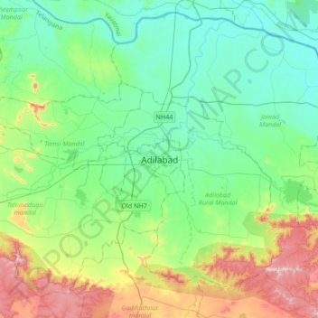 Carte topographique Adilabad, altitude, relief