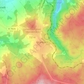 Carte topographique Grünbach, altitude, relief