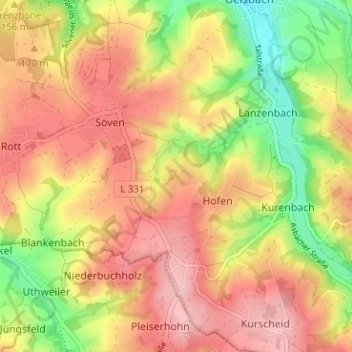 Carte topographique Hommerich, altitude, relief