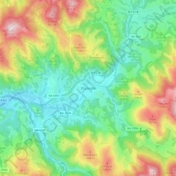 Carte topographique Elizondo, altitude, relief