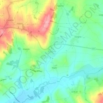 Carte topographique Anglars, altitude, relief