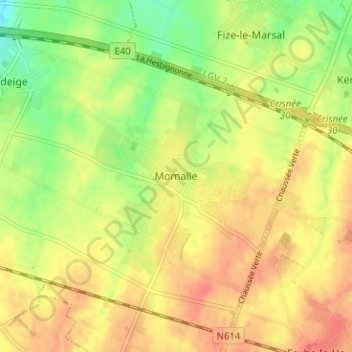 Carte topographique Momalle, altitude, relief