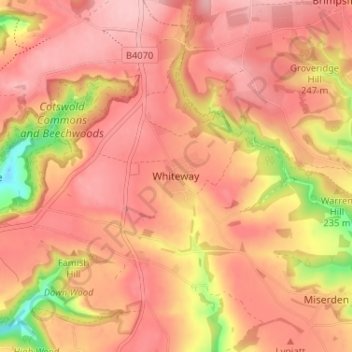 Carte topographique Whiteway, altitude, relief