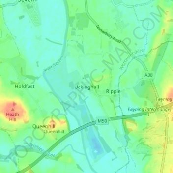 Carte topographique Uckinghall, altitude, relief