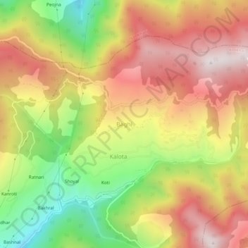 Carte topographique Baghi, altitude, relief