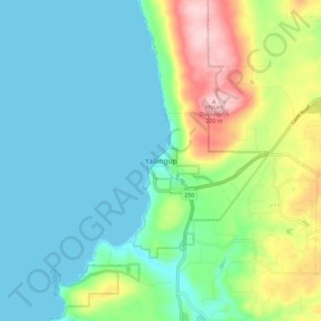 Carte topographique Yallingup, altitude, relief