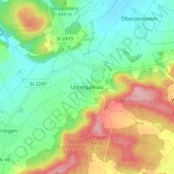 Carte topographique Untergailnau, altitude, relief