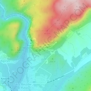 Carte topographique Grotte des Demoiselles, altitude, relief