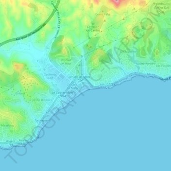 Carte topographique Urbanizacion Playa Mijas, altitude, relief