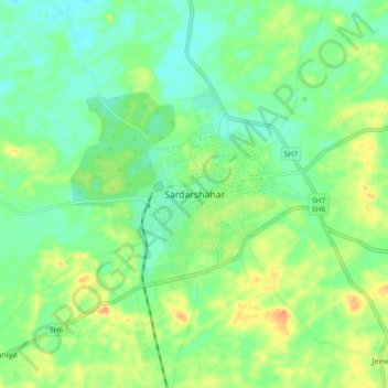 Carte topographique Sardarshahar, altitude, relief