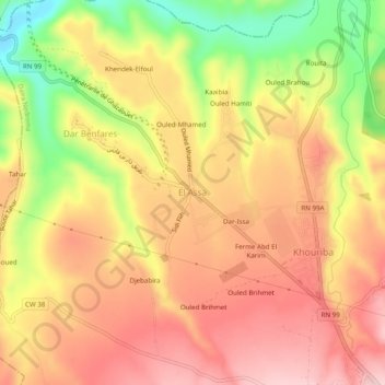 Carte topographique El Assa, altitude, relief