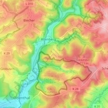 Carte topographique Bülsberg, altitude, relief