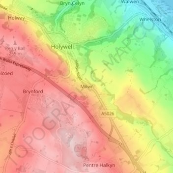 Carte topographique Milwr, altitude, relief