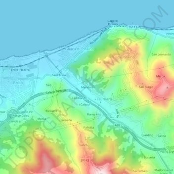 Carte topographique Mendola, altitude, relief