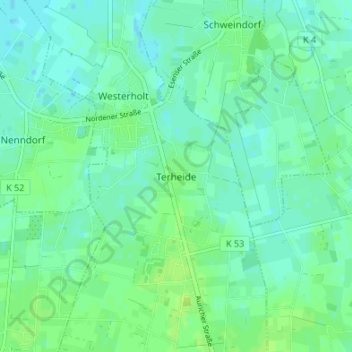 Carte topographique Terheide, altitude, relief