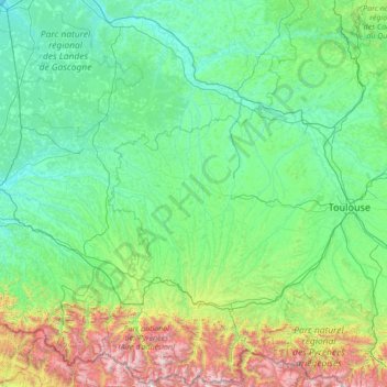 Carte topographique Gascogne, altitude, relief