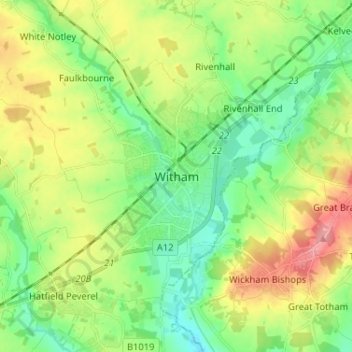 Carte topographique Witham, altitude, relief