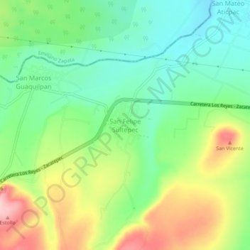 Carte topographique San Felipe Sultepec, altitude, relief