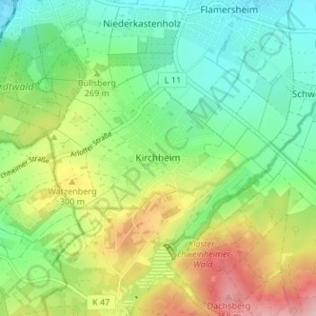 Carte topographique Kirchheim, altitude, relief