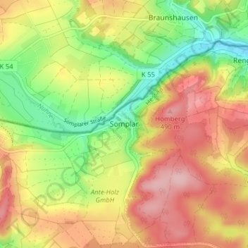 Carte topographique Somplar, altitude, relief