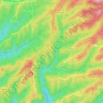 Carte topographique Barota, altitude, relief