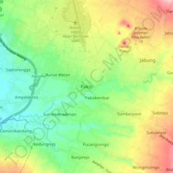 Carte topographique Pakis, altitude, relief