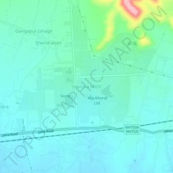 Carte topographique Shendra MIDC, altitude, relief
