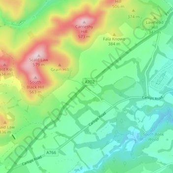 Carte topographique Silverburn, altitude, relief